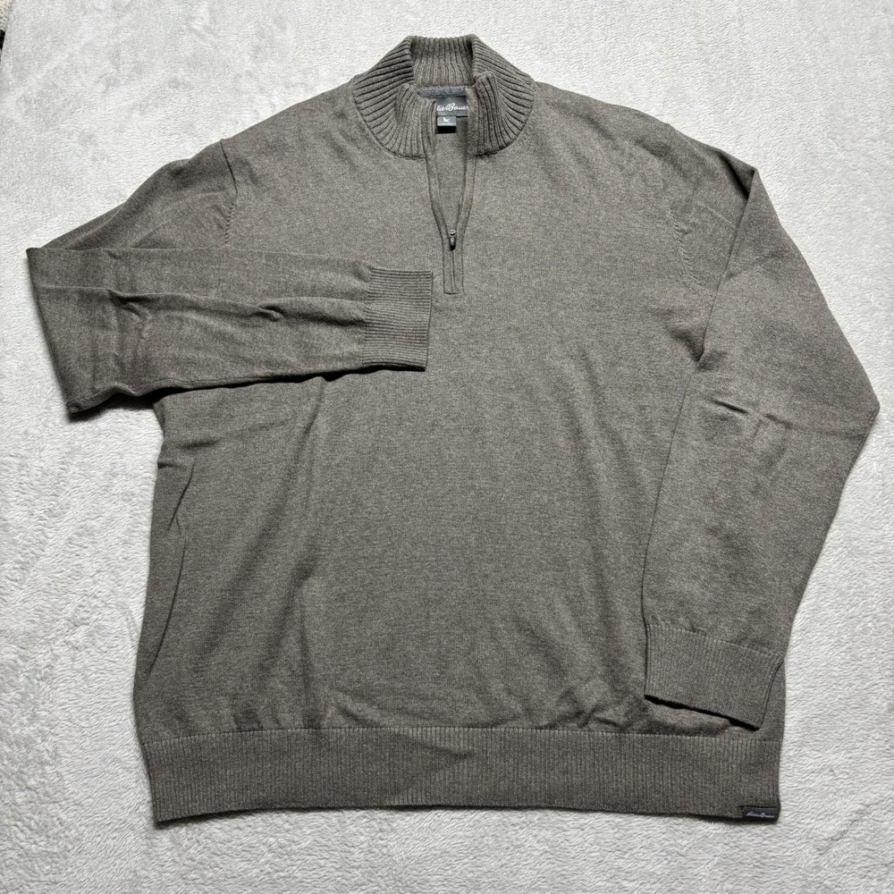 Eddie Bauer Mens 1/4 Zip Sweater Size XL Brown Cotton Merino Wool Blend Pullover - Picture 1 of 7
